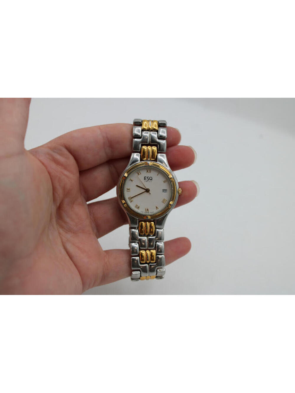 ESQ Esquine Swiss Quartz Silver and Gold Tone Men's Watch 8.25", Needs Battery